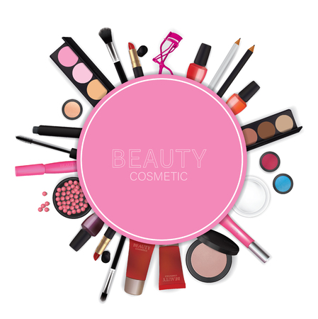 Sets of cosmetics on Pantone Color Background Vector illustration.のイラスト素材