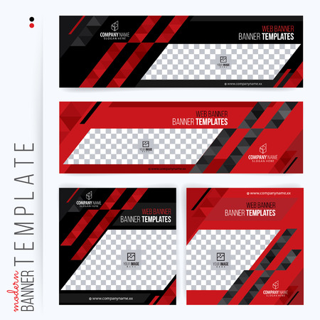 Red and Black Web banners templates, standard sizes with space for photo, modern designのイラスト素材