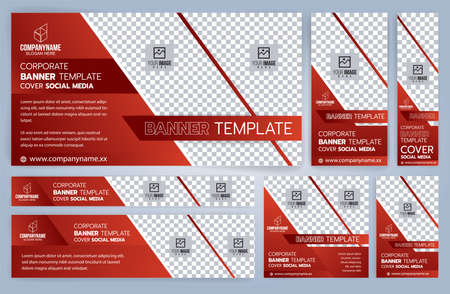 Set of Red and Black Web banners templates, Standard sizes with space. Vector illustrationのイラスト素材