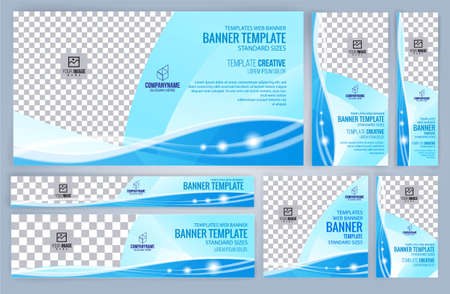 Set of Blue Web banners templates, Standard sizes with space. Vector illustrationのイラスト素材