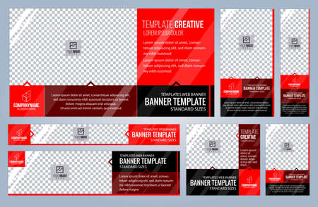 Set of Red and Black Web banners templates, Coverpage Standard sizes with space. Vector illustrationのイラスト素材