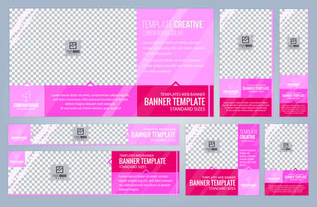 Set of Pink and Black Web banners templates, Coverpage Standard sizes with space. Vector illustrationのイラスト素材