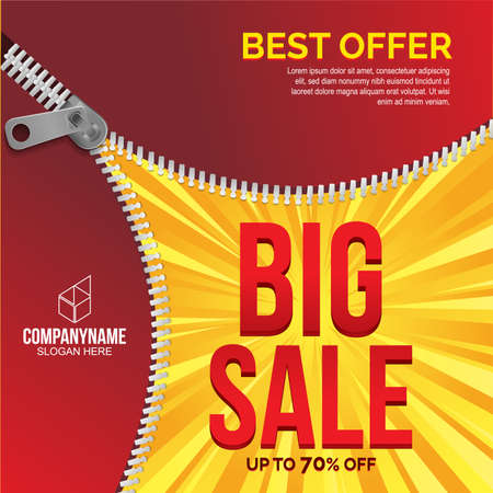 Big sale zipper banner in flat design, background Vector illustrationのイラスト素材