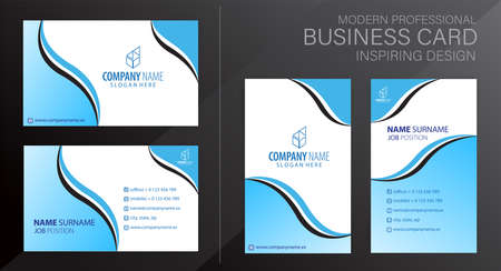 Set of blue and white Modern Corporate Business Card Design Templates, vector eps 10のイラスト素材