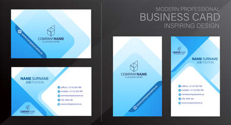 Set of blue and white Modern Corporate Business Card Design Templates, vector eps 10のイラスト素材