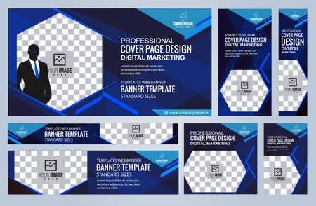 Set of Blue and Black Web banners templates, Coverpage Standard sizes with space. Vector illustrationのイラスト素材