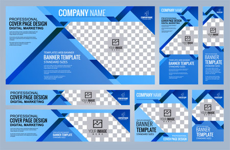 Set of Blue Web banners templates, Coverpage Standard sizes with space. Vector illustrationのイラスト素材