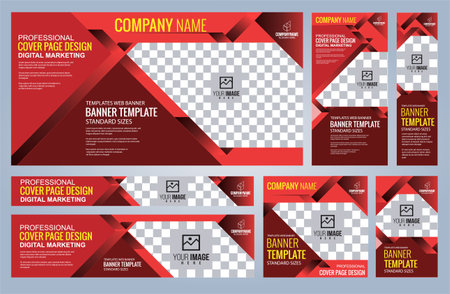 Set of Editable minimal square banner template design in red color.のイラスト素材