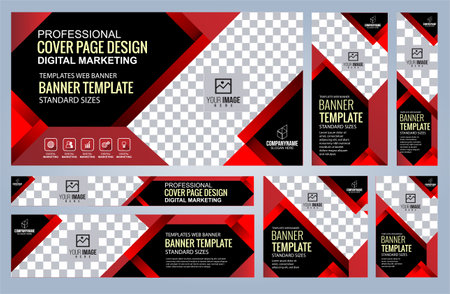 Set of Red and Black Web banners templates, Coverpage Standard sizes with space. Vector illustrationのイラスト素材