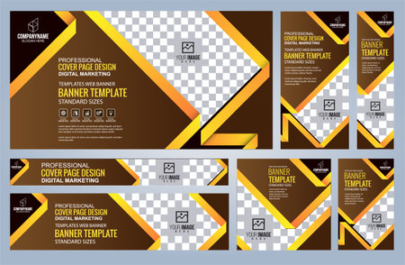 Set of Editable minimal square banner template in yellow and black colorのイラスト素材