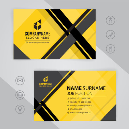 yellow and black business card design template. Editable vector illustration.のイラスト素材