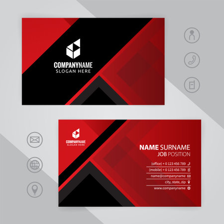 Modern Creative and Clean Business Card Template with Black and Red Trianglesのイラスト素材