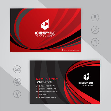 Modern Creative and Clean Business Card Template with Red and Black Swooshのイラスト素材