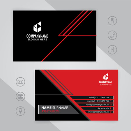Modern simple black and red business card template, Visiting card vector designのイラスト素材