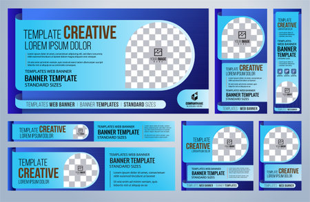 Set of Editable minimal square banner template in blue color, vector illustrationのイラスト素材