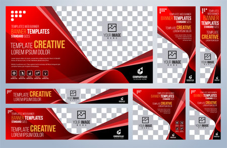 Set of modern design banner template. Red and black color. Vector illustrationのイラスト素材