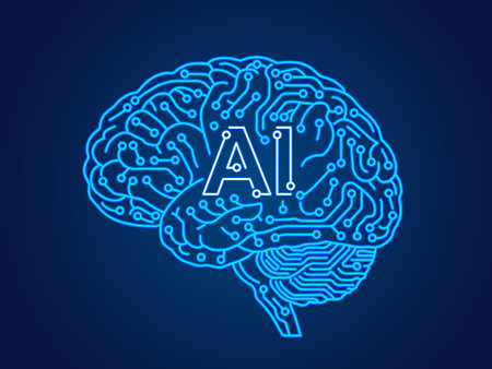 Circuit brain with AI at center symbolizing tech-driven cognition and future innovationのイラスト素材