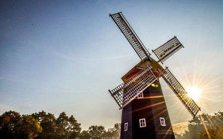 Wind mill and the sunの写真素材