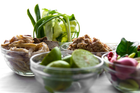 Prepare to be placed roasted spicy minced pork salad chopper Thailand.の写真素材