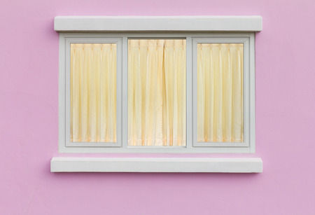 Backdrop for elegant pane white, pink walls. And yellow curtainsの写真素材
