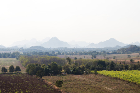 Scenic hillside homes in rural areas of Thailand, which is agriculture, deforestation and drought.の写真素材