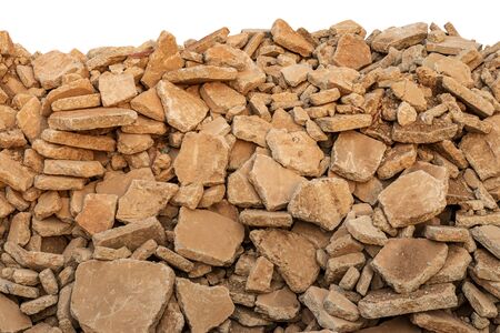Isolated background, a lot of concrete debris piles that are taken from the demolition of the road...