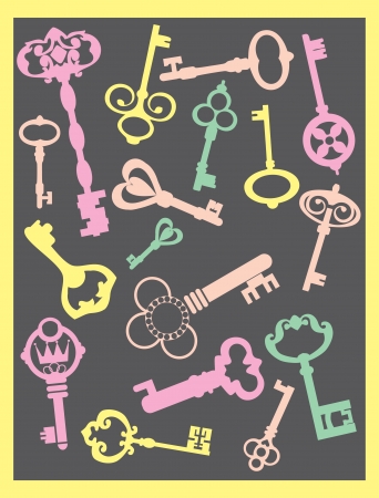 vintage keys collection  vector illustrationのイラスト素材