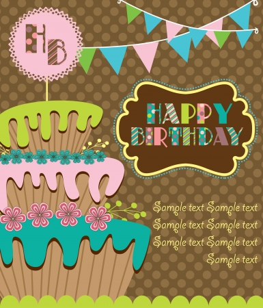 happy birthday cake card design  vector illustrationのイラスト素材