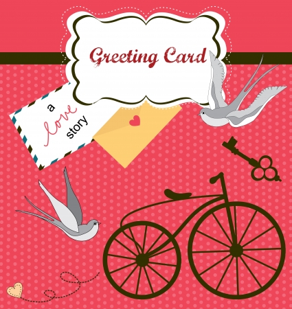 cute retro card with swallow  vector illustrationのイラスト素材