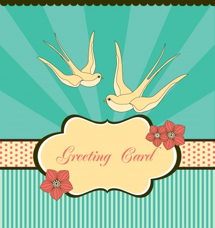 cute retro card with swallow  vector illustrationのイラスト素材