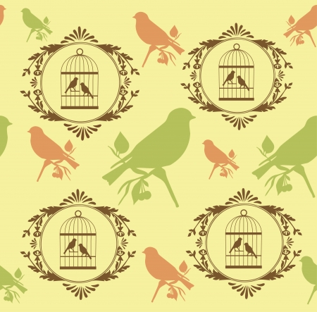 romantic pattern with canary bird. vector illustrationのイラスト素材