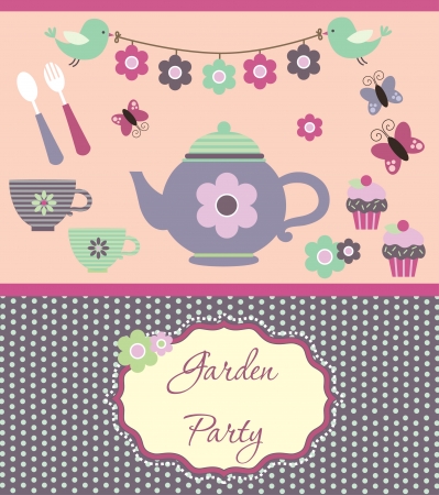 garden party cute collection illustrationのイラスト素材
