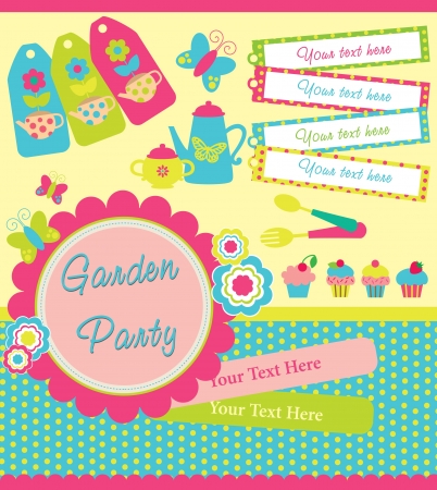 garden party cute collection illustrationのイラスト素材