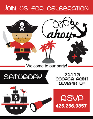pirate party invitation card design. vector illustrationのイラスト素材