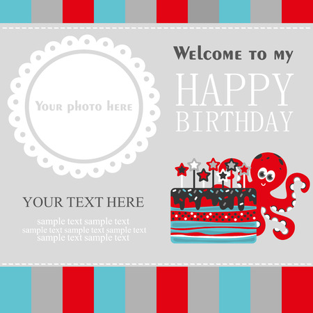 cute creative cards templates with Happy birthday theme design. Hand Drawn card for birthday, anniversary, party invitations, scrapbooking. Vector illustrationのイラスト素材
