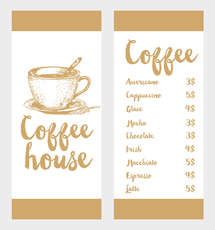 Coffee menu card for different types of coffee. Vector Illustrationのイラスト素材