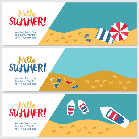 Doodle summer banners set. Vector illustrationのイラスト素材