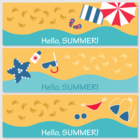 Doodle summer banners set. Vector illustrationのイラスト素材