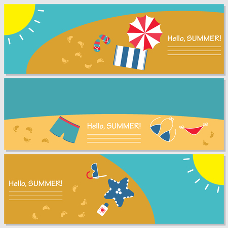 Doodle summer banners set. Vector illustrationのイラスト素材