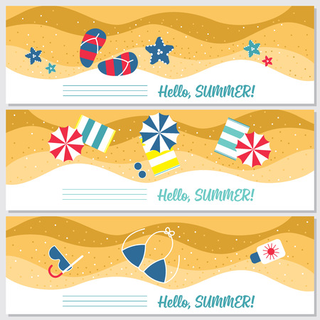 Doodle summer banners set. Vector illustrationのイラスト素材
