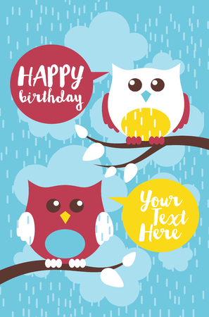 Happy owl birthday card design. Vector illustrationのイラスト素材