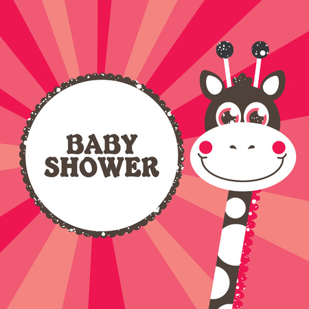 Baby shower with cute blue giraffeのイラスト素材