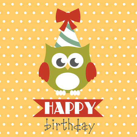 Happy owl birthday card design. Vector illustrationのイラスト素材