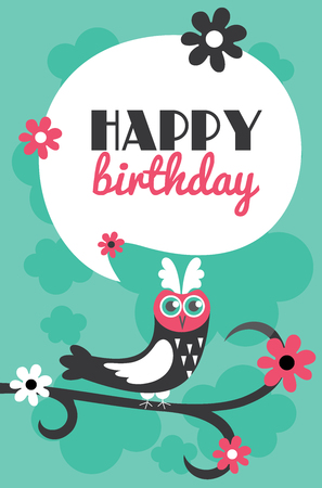 Happy owl birthday card design. Vector illustrationのイラスト素材