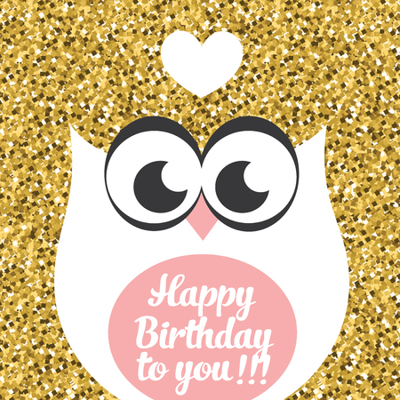 Happy owl birthday card design. Vector illustrationのイラスト素材