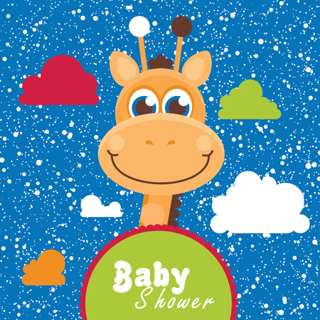 Baby shower with cute blue giraffeのイラスト素材