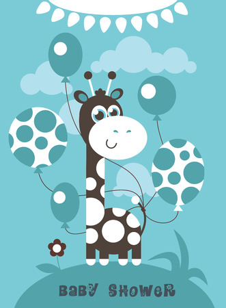 Baby shower with cute blue giraffeのイラスト素材