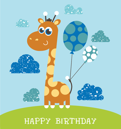 Cute happy birthday card with nice giraffeのイラスト素材