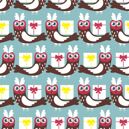 Owl seamless pattern. Surface kid decoration with colorful owls. Vector illustration. Cloth design, wallpaper, wrapping.のイラスト素材