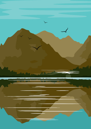 Landscape with forest and mountains. Vector illustrationのイラスト素材